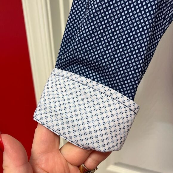 Construct Slim Fit No Iron Moisture Wicking Blue Print Button Down 15 32-33 - Picture 3 of 6